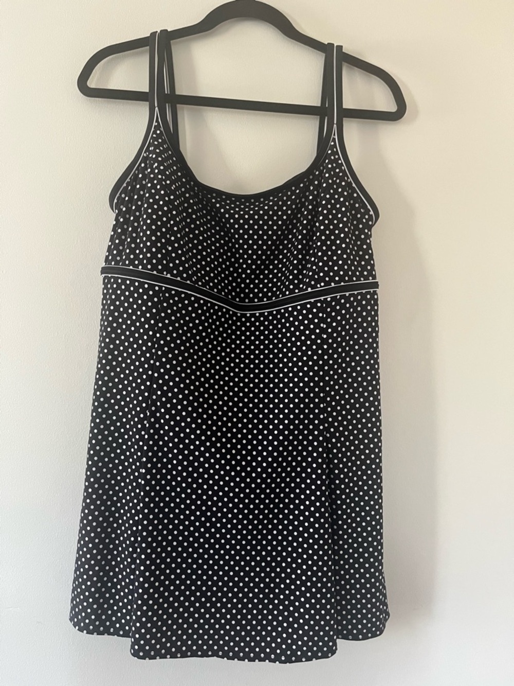 Modest polka dot swim dress one piece 14 swimsuit black white retro 1950s